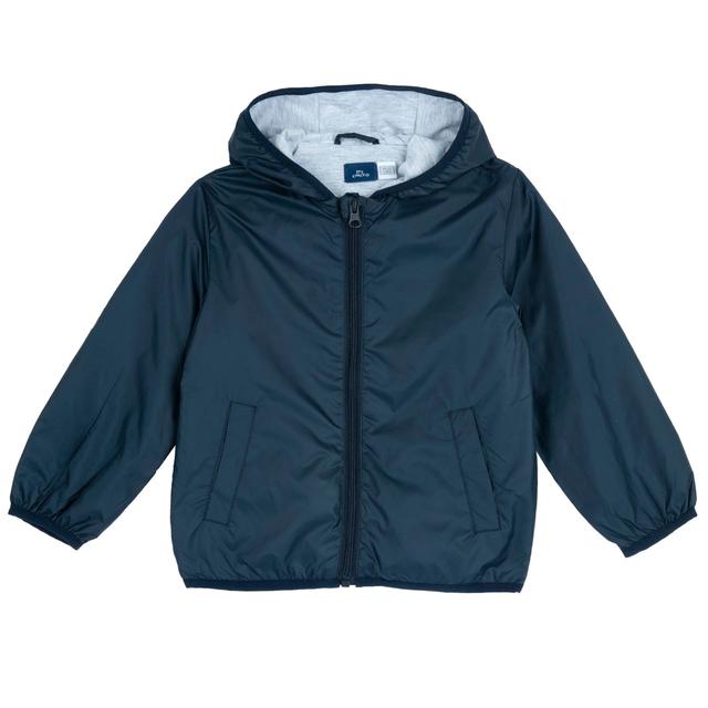 Giubbino antivento unisex Chicco blu in tessuto tecnico riciclato, con cappuccio e chiusura a zip, ideale per la mezza stagione. | Chicco