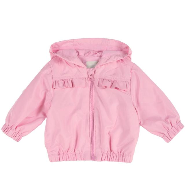 Giubbino antivento Chicco rosa per bambina, leggero e impermeabile, con rouches sul petto e fodera in misto cotone. | Chicco