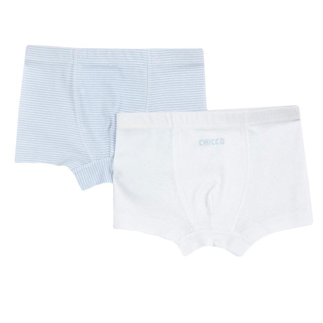 Set intimo boxer per bambino Chicco in morbido cotone a costina azzurro con stampa a righe, ideale per l'uso quotidiano. | Chicco