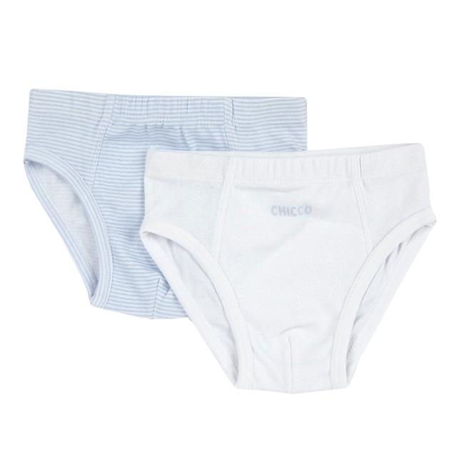 Set intimo slip azzurro in morbido cotone 100% costina Chicco per bambini, certificato Oeko-Tex, ideale per uso quotidiano. | Chicco