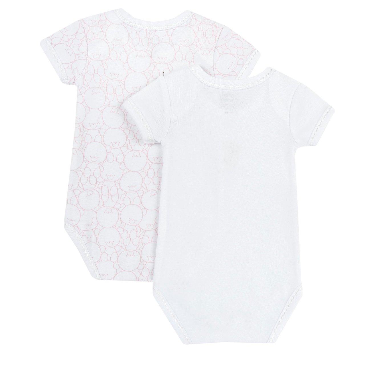 Set due body intimo a manica corta per bambina Chicco in cotone 100% bianco con stampa fantasia e fiocchetto. | Chicco