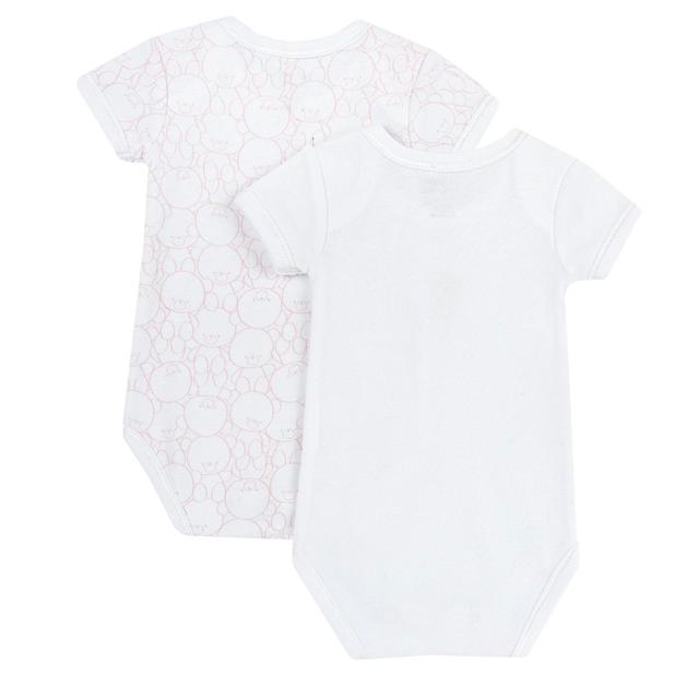 Set due body intimo a manica corta per bambina Chicco in cotone 100% bianco con stampa fantasia e fiocchetto. | Chicco