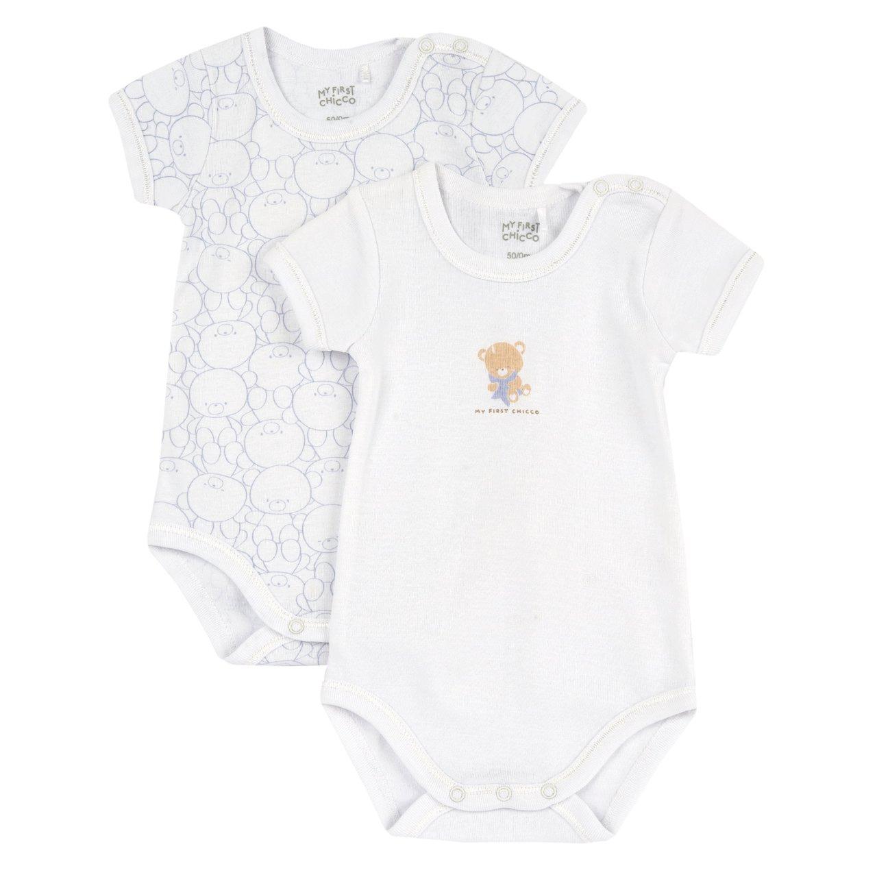 Set due body intimo a manica corta bianchi per bambina Chicco con stampa fantasia e grafica accattivante, in 100% cotone morbido, certificati Oeko-Tex. | Chicco