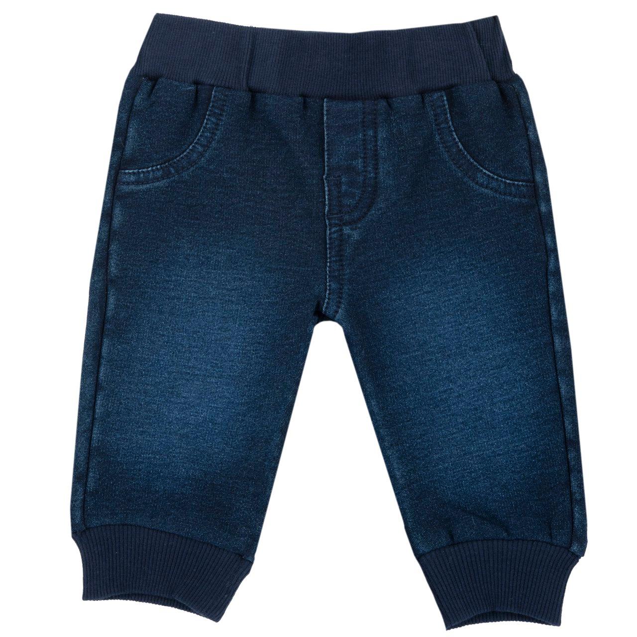 Pantaloni lunghi in felpa effetto denim blu per bambino Chicco con vita elasticata e coulisse, realizzati in cotone sostenibile certificato Oeko-Tex. | Chicco