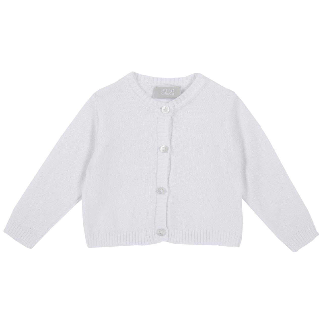Cardigan in maglia misto cotone e lana bianco per bambini Chicco, unisex, con collo e polsi in costina e chiusura a bottoncini. | Chicco