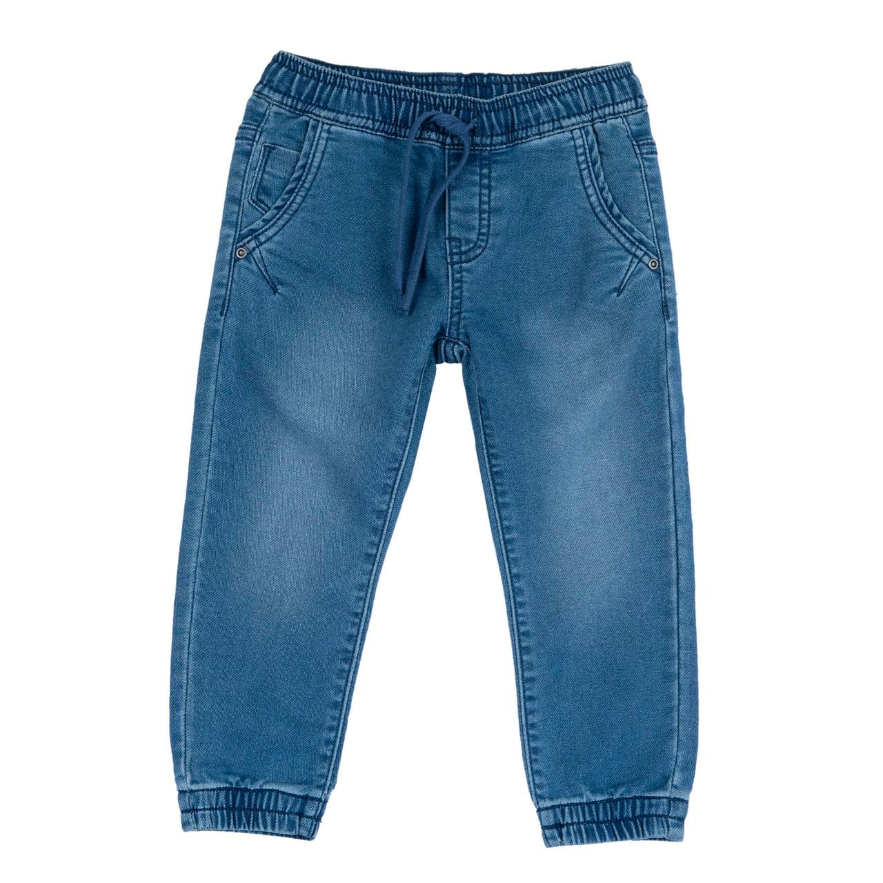Pantaloni lunghi in felpa elasticizzata effetto denim blu per bambino Chicco, con vita elasticizzata e cordino regolabile, ideali per l'autunno/inverno. | Chicco