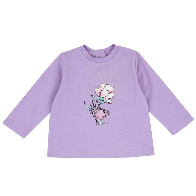 Maglietta a manica lunga viola in jersey elasticizzato per bambina del brand Chicco, realizzata in cotone sostenibile e elastan, certificata Oeko-Tex. | Chicco