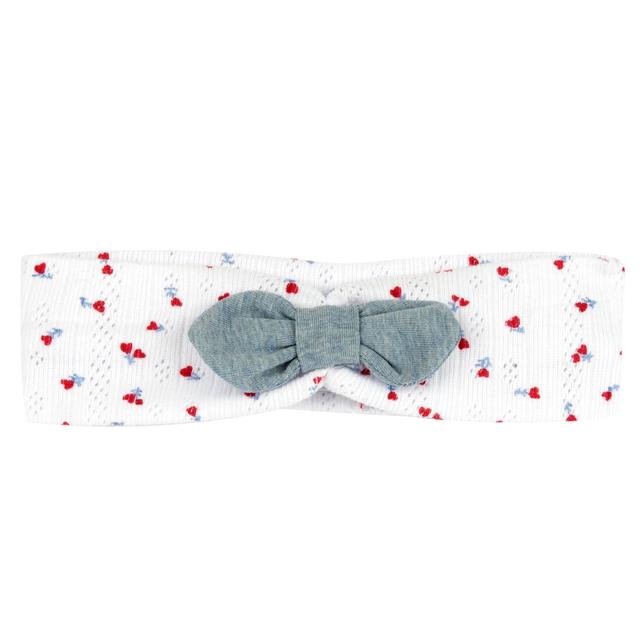 Fascetta Chicco bianca in costina jacquard con stampa floreale e fiocco in jersey di cotone effetto denim, per bambina. | Chicco