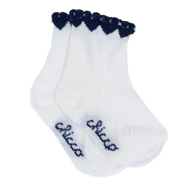 Calzini eleganti bianchi per bambina Chicco con motivo jacquard a cuori, in morbido cotone mercerizzato sostenibile. | Chicco