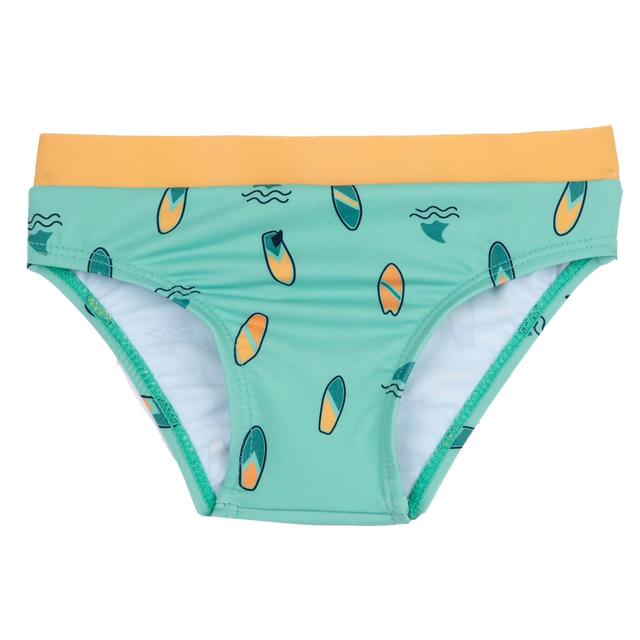 Costume slip bambino verde con fantasia surf, in tessuto tecnico riciclato, con cordino regolabile in vita, collezione Chicco. | Chicco