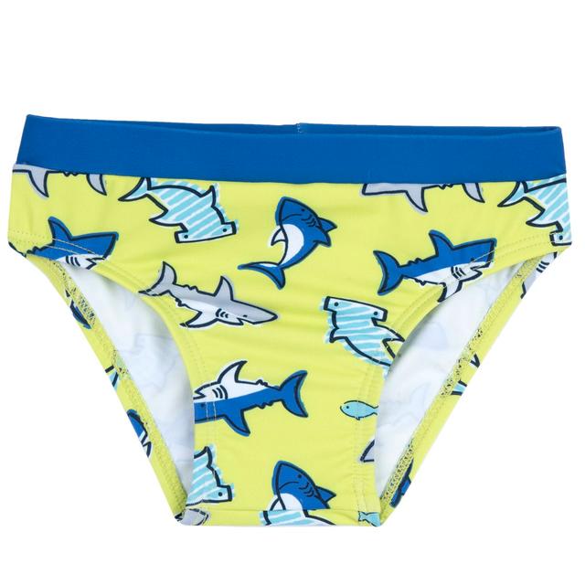 Costume slip mare bambino Chicco verde con fantasia di squaletti, tessuto tecnico riciclato, cordino regolabile in vita. | Chicco