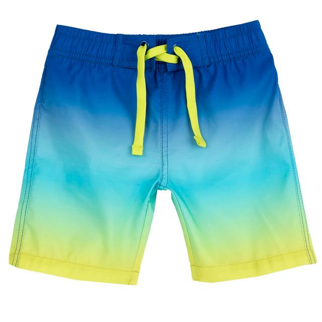 Costume boxer azzurro per bambino Chicco con fantasia sfumata effetto riga, vita elasticizzata e retina interna, realizzato in tessuto tecnico riciclato. | Chicco