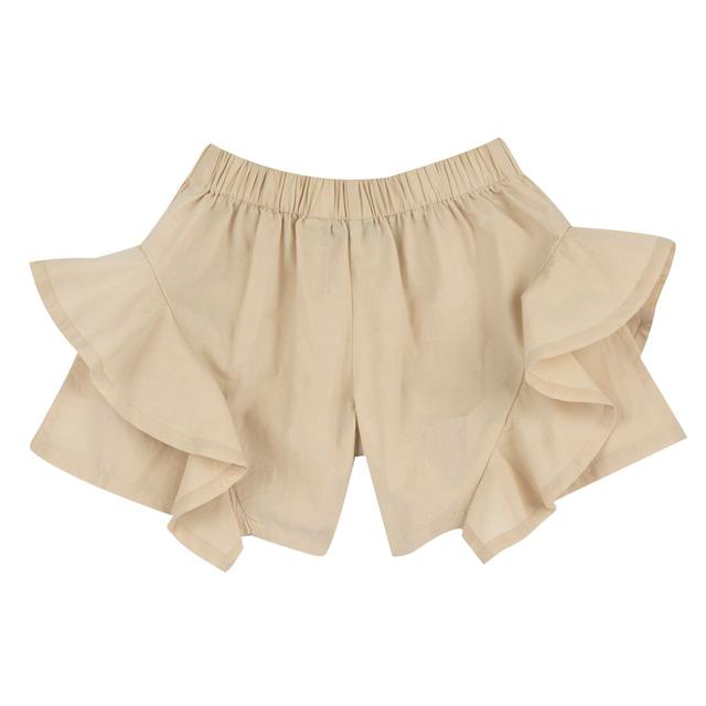 Pantaloni corti bianchi in popeline di cotone sostenibile per bambina, con volant decorativi sul davanti e sul retro e vita elasticizzata. | Chicco