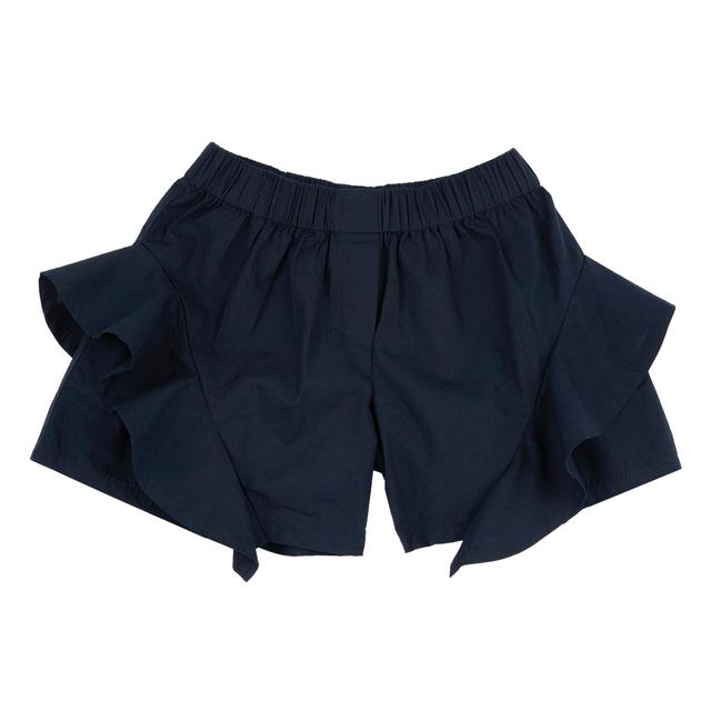 Pantaloni corti bianchi in popeline di cotone sostenibile per bambina, con volant decorativi sul davanti e sul retro e vita elasticizzata. | Chicco