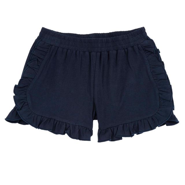 Pantaloni corti blu in jersey elasticizzato per bambina Chicco con rouches sul davanti e sul fondo, vita elasticizzata e cotone sostenibile Oeko-Tex. | Chicco