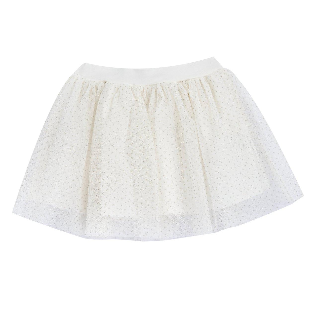 Gonna in tulle beige con stampa micropois e glitter per bambina, firmata Chicco, con elastico in vita e fodera in jersey elasticizzato. | Chicco
