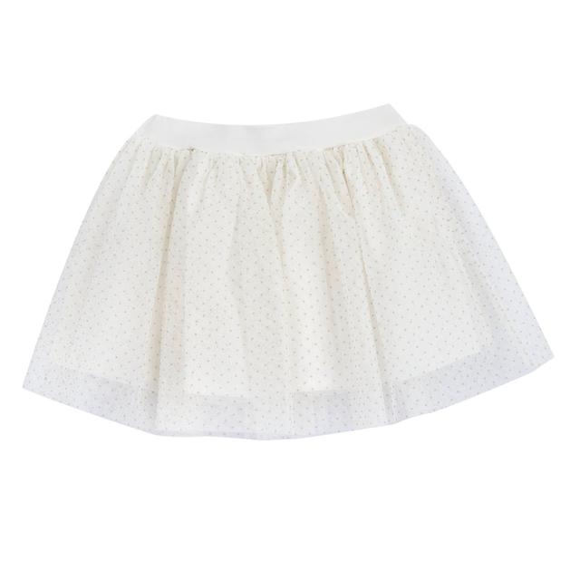Gonna in tulle beige con stampa micropois e glitter per bambina, firmata Chicco, con elastico in vita e fodera in jersey elasticizzato. | Chicco