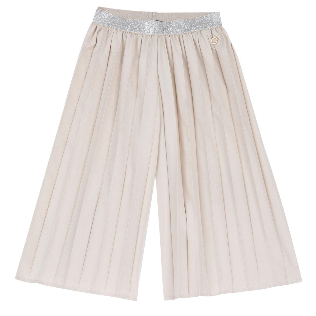 Pantaloni lunghi plissé bianchi Chicco per bambina in tessuto elasticizzato effetto satin con nastro luminoso in vita, ideali per primavera/estate. | Chicco