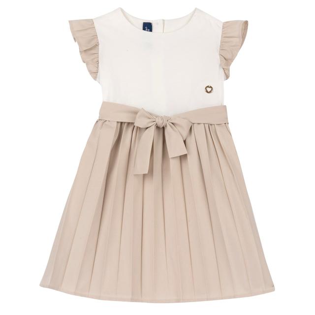 Vestito plissé bianco Chicco a manica corta ad aletta per bambina, con corpino in jersey, fusciacca rimovibile e medaglietta a cuore sul retro. | Chicco