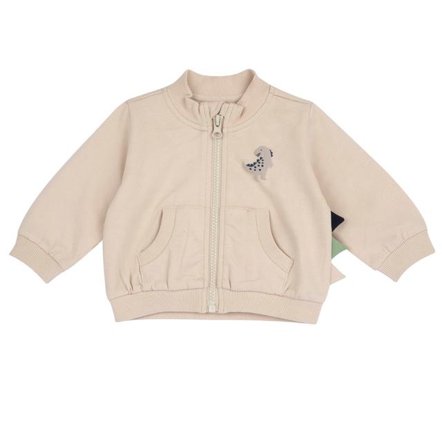 Felpa con zip verde neon per bambini Chicco in cotone sostenibile, con dettagli multicolore, stampa dinosauro e tasca marsupio. | Chicco