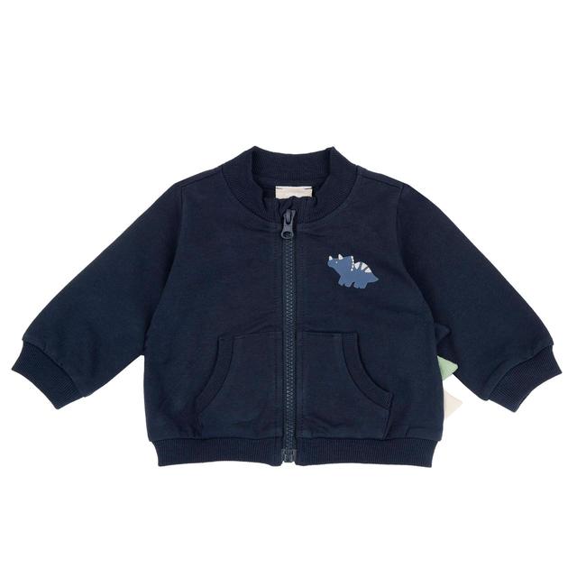 Felpa con zip verde neon per bambini Chicco in cotone sostenibile, con dettagli multicolore, stampa dinosauro e tasca marsupio. | Chicco