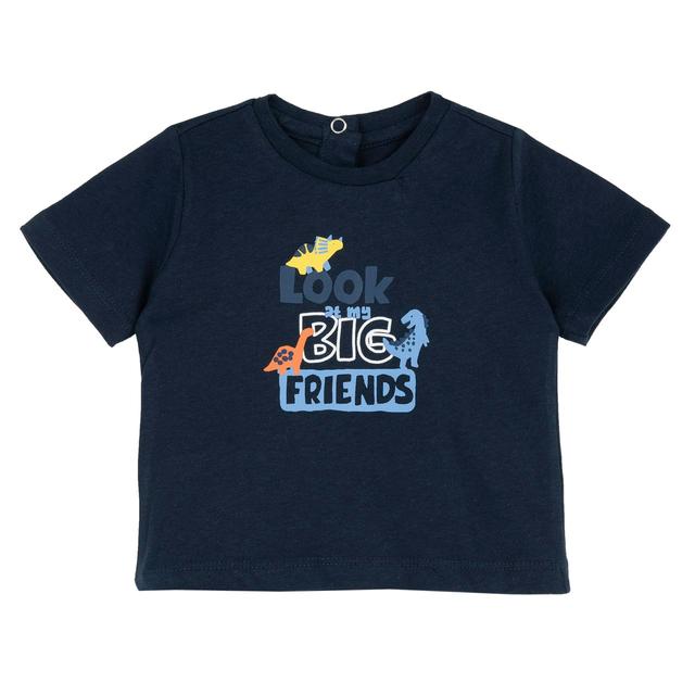 Maglietta a manica corta bianca per bambino Chicco con stampa di dinosauri, in cotone sostenibile e certificata Oeko-Tex. | Chicco