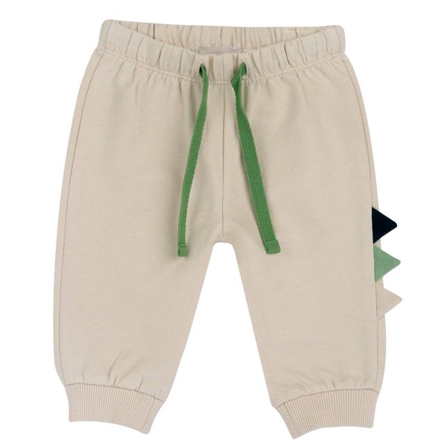 Pantaloni lunghi verdi in felpa non garzata Chicco per bambino, con vita elasticizzata, coulisse, costina ai fondi gamba e applicazione multicolore sul fianco. | Chicco