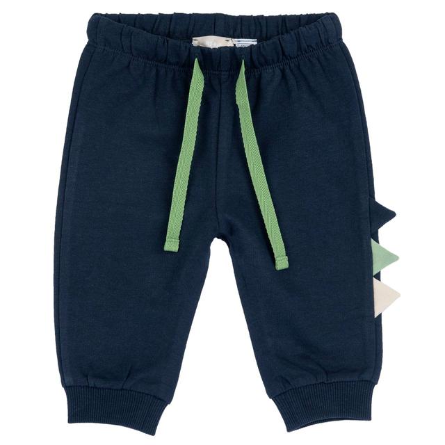Pantaloni lunghi verdi in felpa non garzata Chicco per bambino, con vita elasticizzata, coulisse, costina ai fondi gamba e applicazione multicolore sul fianco. | Chicco