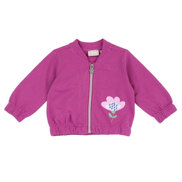 Felpa rosa in cotone sostenibile per bambina, con zip e stampa floreale a rilievo, firmata Chicco. | Chicco