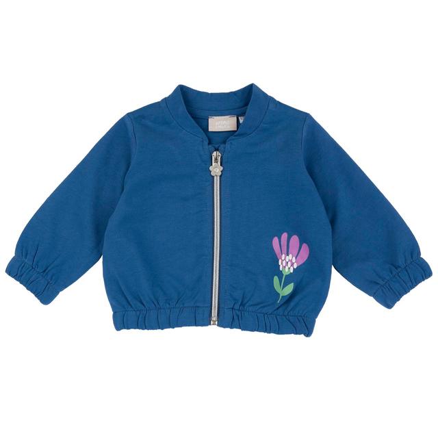 Felpa rosa in cotone sostenibile per bambina, con zip e stampa floreale a rilievo, firmata Chicco. | Chicco