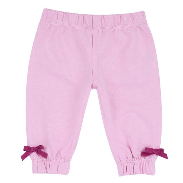 Pantaloni lunghi rosa in felpa elasticizzata Chicco per bambina, con fiocchetti in gros grain al fondo gamba e vita elasticizzata, realizzati in cotone sostenibile certificato Oeko-Tex. | Chicco