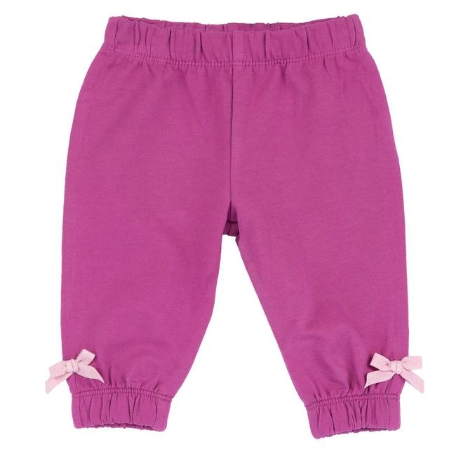 Pantaloni lunghi rosa in felpa elasticizzata Chicco per bambina, con fiocchetti in gros grain al fondo gamba e vita elasticizzata, realizzati in cotone sostenibile certificato Oeko-Tex. | Chicco