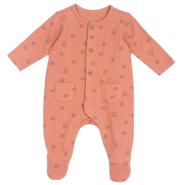 Tutina unisex Chicco aperta davanti in jersey di cotone goffrato arancione con bottoni effetto legno e taschine applicate. | Chicco