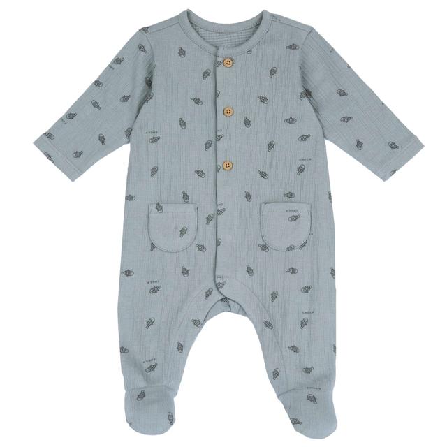 Tutina unisex Chicco aperta davanti in jersey di cotone goffrato arancione con bottoni effetto legno e taschine applicate. | Chicco