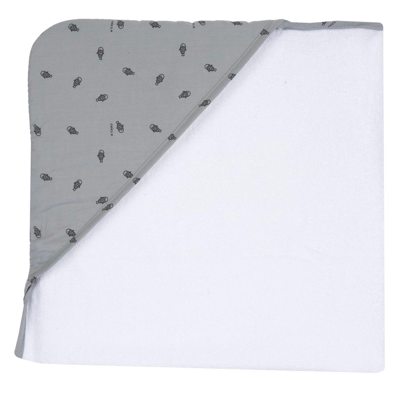 Accappatoio quadrato in spugna di cotone verde Chicco unisex con cappuccio fantasia, ideale per la primavera/estate e per la pelle delicata dei bambini. | Chicco