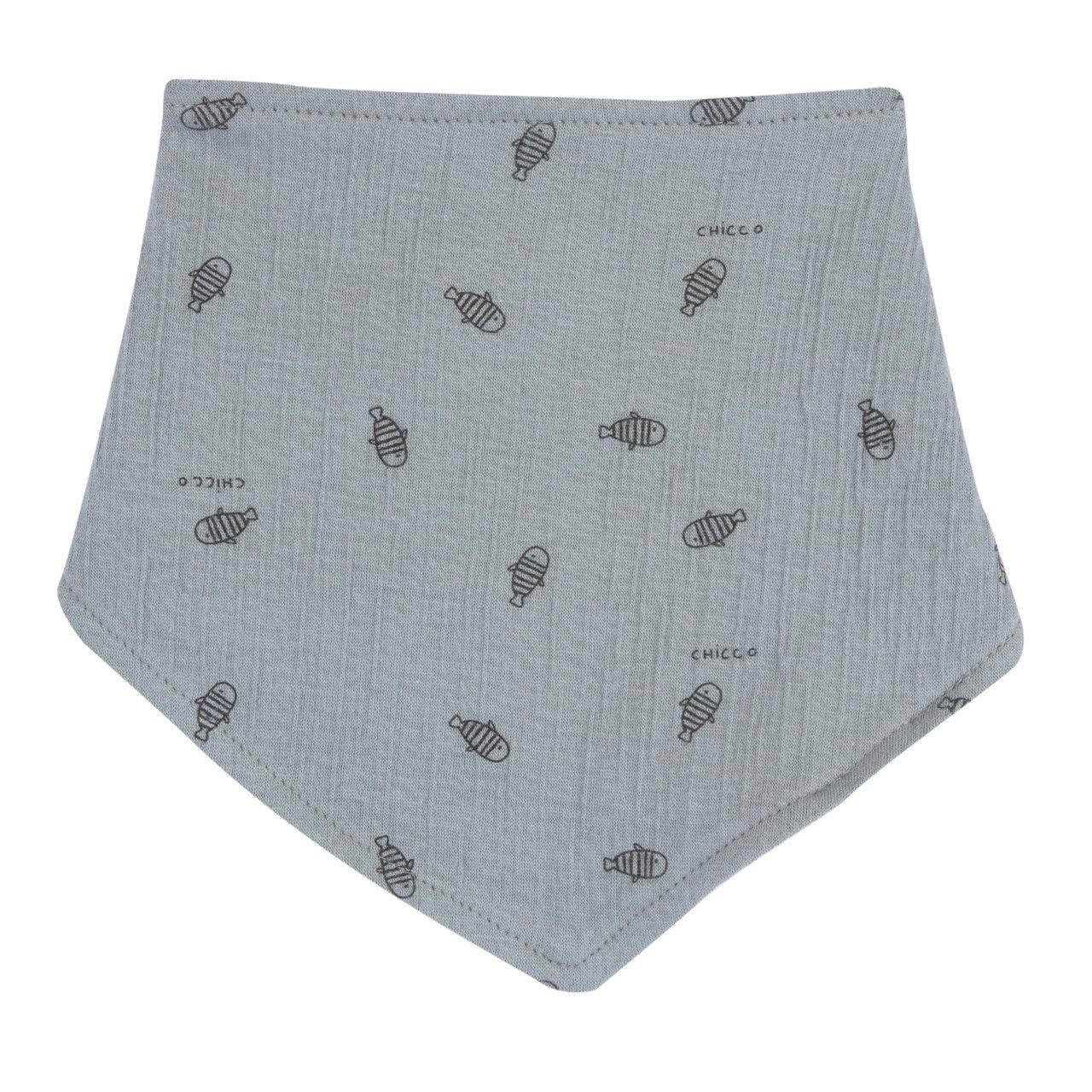 Bavaglino triangolare Chicco in jersey di cotone arancione effetto goffrato, con retro in spugna e chiusura a bottoni automatici, ideale per la primavera/estate. | Chicco