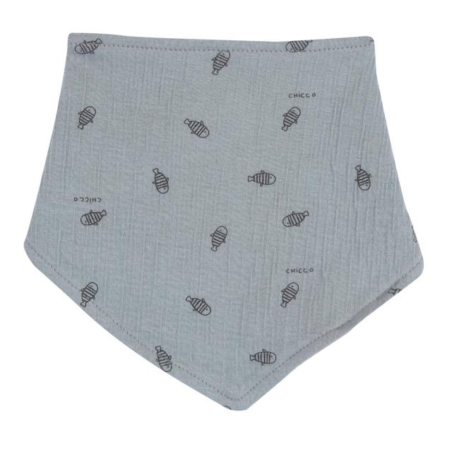 Bavaglino triangolare Chicco in jersey di cotone arancione effetto goffrato, con retro in spugna e chiusura a bottoni automatici, ideale per la primavera/estate. | Chicco