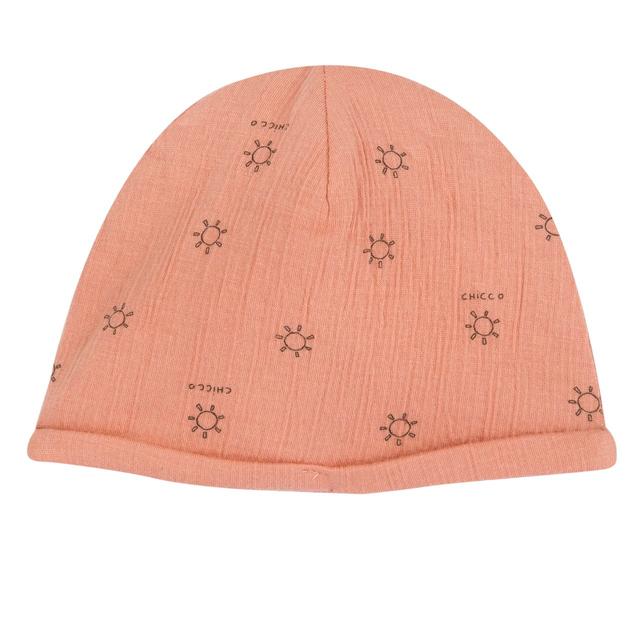 Cappello fantasia arancione Chicco in jersey di cotone goffrato, accessorio unisex ideale per primavera ed estate, realizzato con cotone sostenibile certificato Oeko-Tex. | Chicco