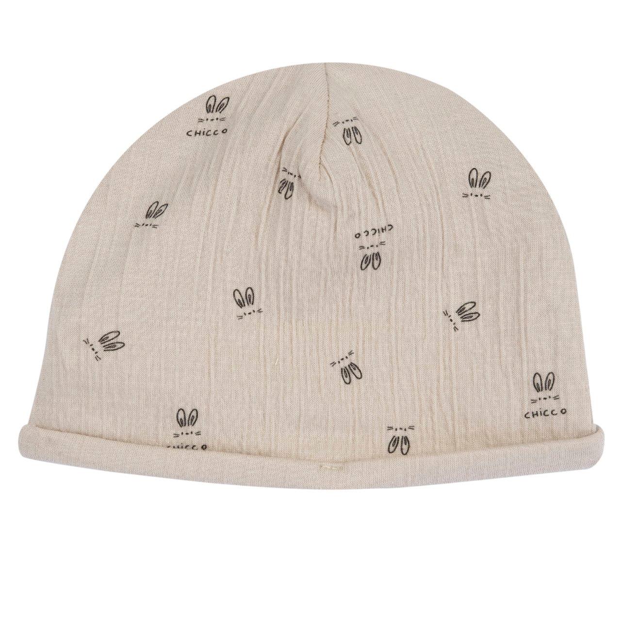 Cappello fantasia arancione Chicco in jersey di cotone goffrato, accessorio unisex ideale per primavera ed estate, realizzato con cotone sostenibile certificato Oeko-Tex. | Chicco