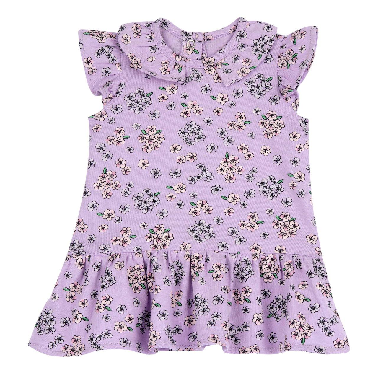 Vestito viola a manica corta in jersey elasticizzato per bambina Chicco, realizzato in cotone sostenibile Oeko-Tex, ideale per primavera/estate. | Chicco