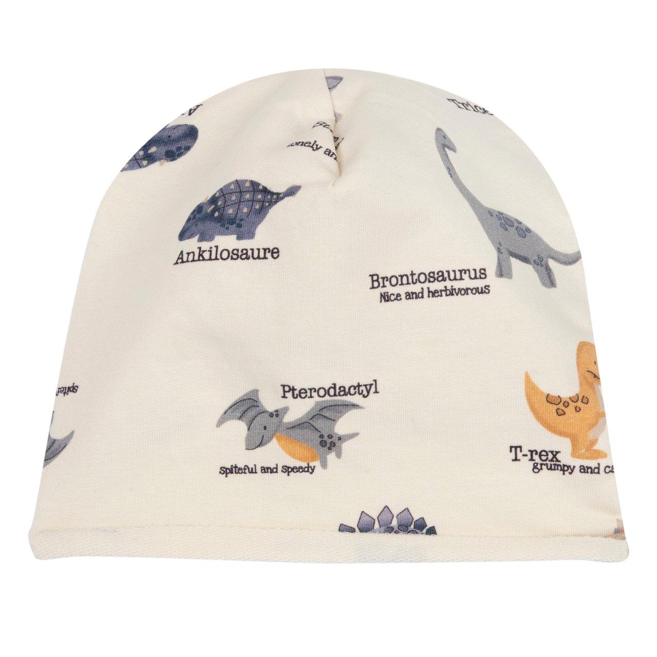 Cappello berretto Chicco in felpa di cotone bianco con stampa fantasia di dinosauri, per bambino, stagione primavera/estate. | Chicco