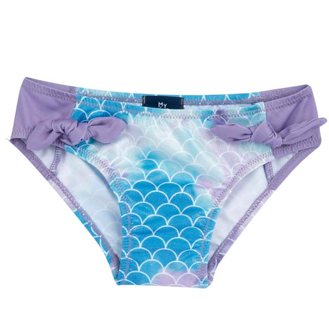 Costume slip mare bambina Chicco viola con stampa effetto sirena luminosa e fiocchi decorativi a contrasto, ideale per la primavera/estate. | Chicco