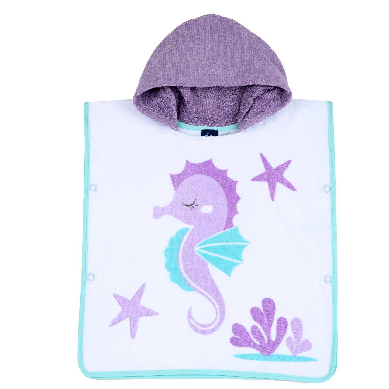 Accappatoio mare quadrato con cappuccio Chicco bianco in spugna di cotone per bambina, ideale per la primavera/estate. | Chicco
