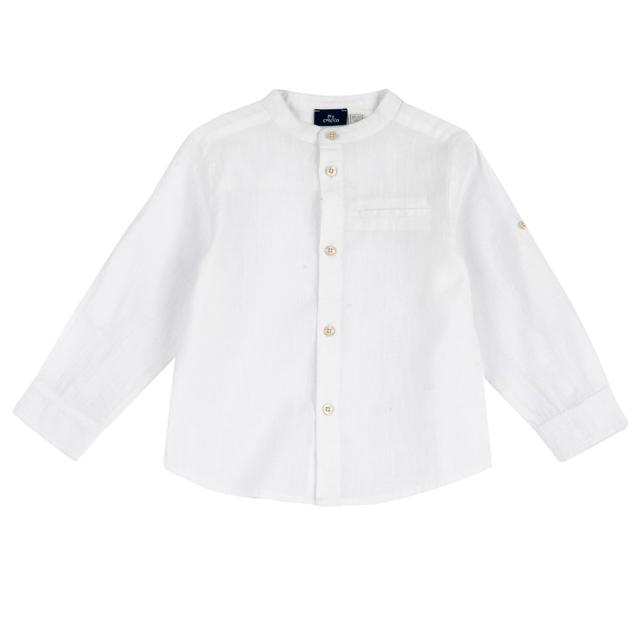 Camicia bianca a manica lunga in lino e cotone sostenibile per bambino Chicco, con elegante collo alla coreana e chiusura a bottoni, ideale per la primavera/estate. | Chicco