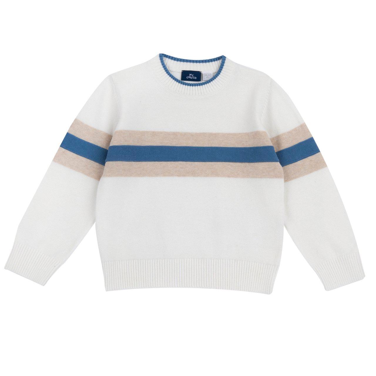 Maglione rigato in morbido cotone 100% per bambino Chicco, bianco, con bottoni sulla spalla fino a 18 mesi. | Chicco