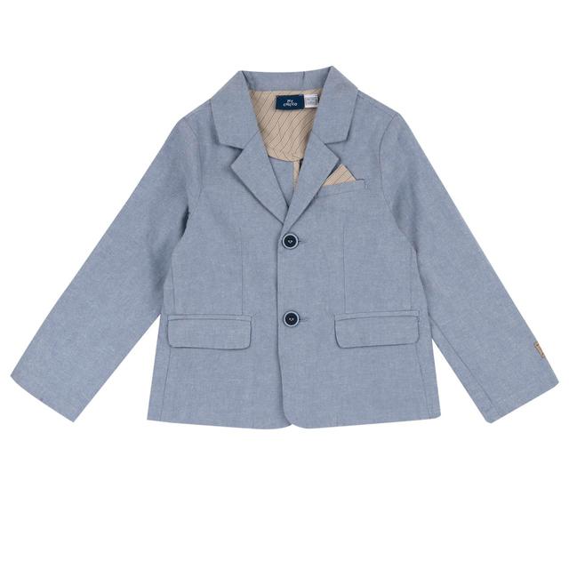 Giacca blazer azzurra in oxford di cotone sostenibile per bambino Chicco, con dettagli interni rigati in gabardine, ideale per primavera/estate. | Chicco