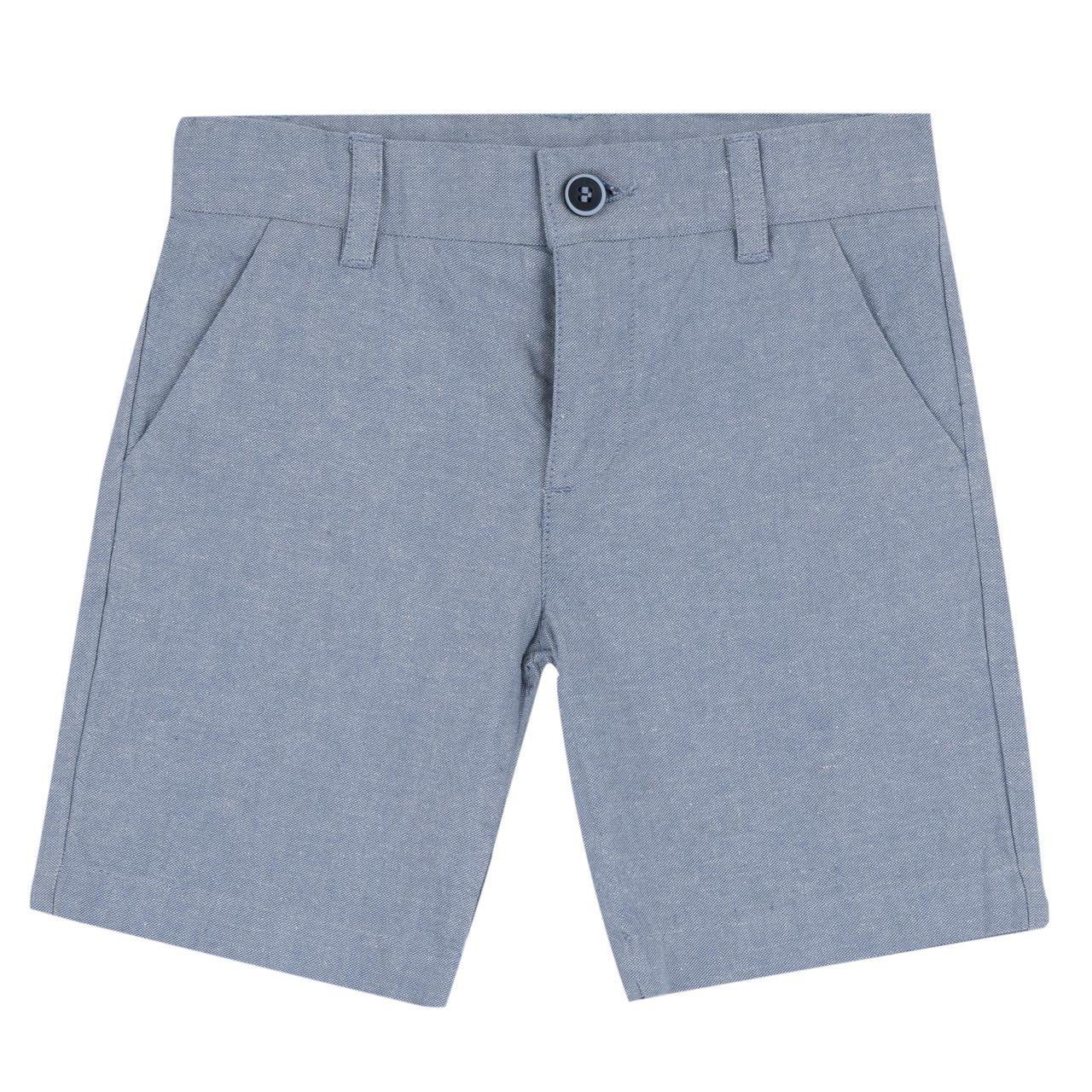 Pantaloni corti azzurri in oxford di cotone sostenibile Chicco per bambino, con zip, bottone e vita regolabile. | Chicco