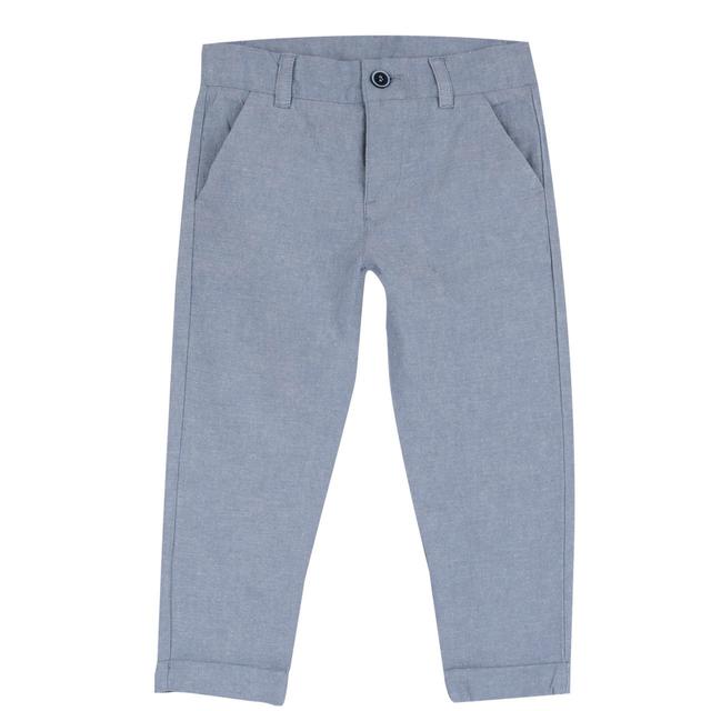 Pantaloni lunghi azzurri in cotone oxford per bambino Chicco con zip, bottone e vita regolabile, ideali per la primavera/estate. | Chicco