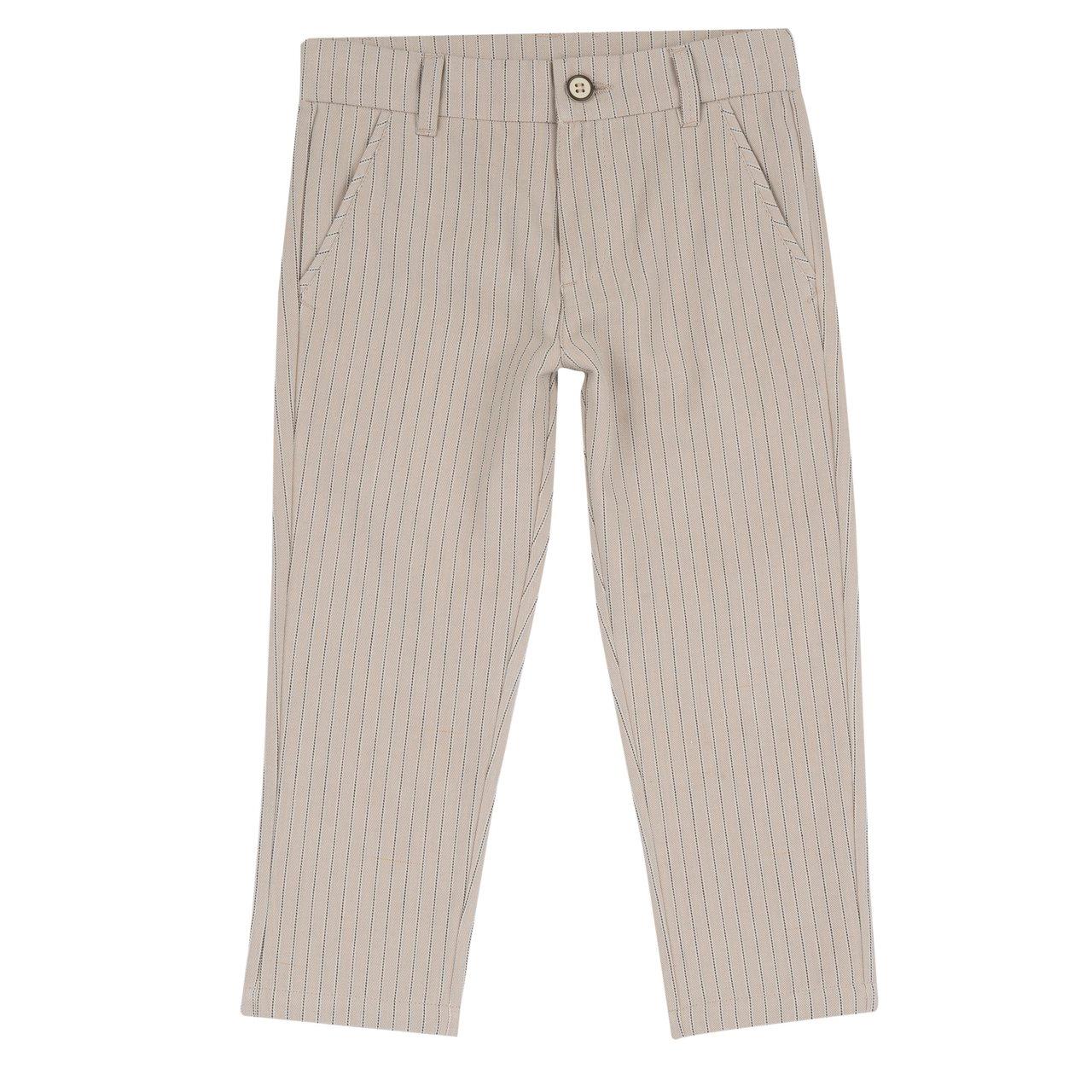 Pantaloni lunghi rigati grigi in gabardine di cotone sostenibile Chicco per bambino, con vita regolabile e chiusura zip/bottone. | Chicco