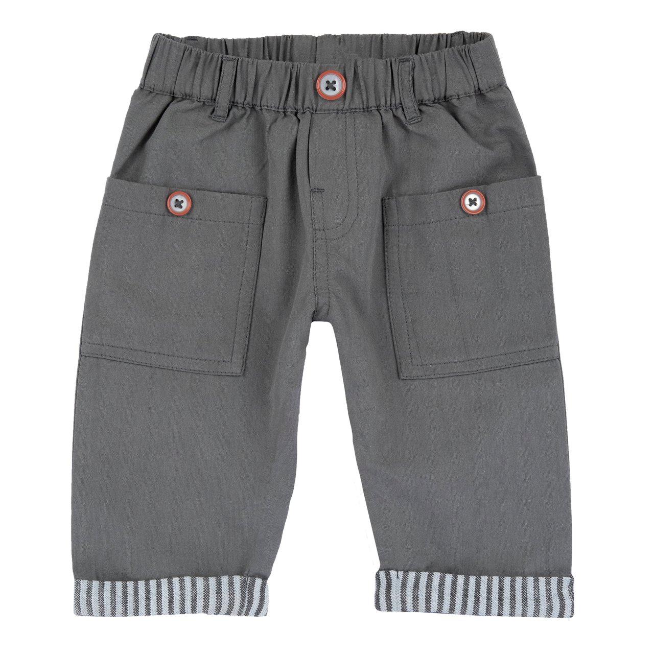 Pantaloni lunghi grigi Chicco per bambino in misto cotone e lyocell, con vita elasticizzata e risvolti a fantasia rigata. | Chicco